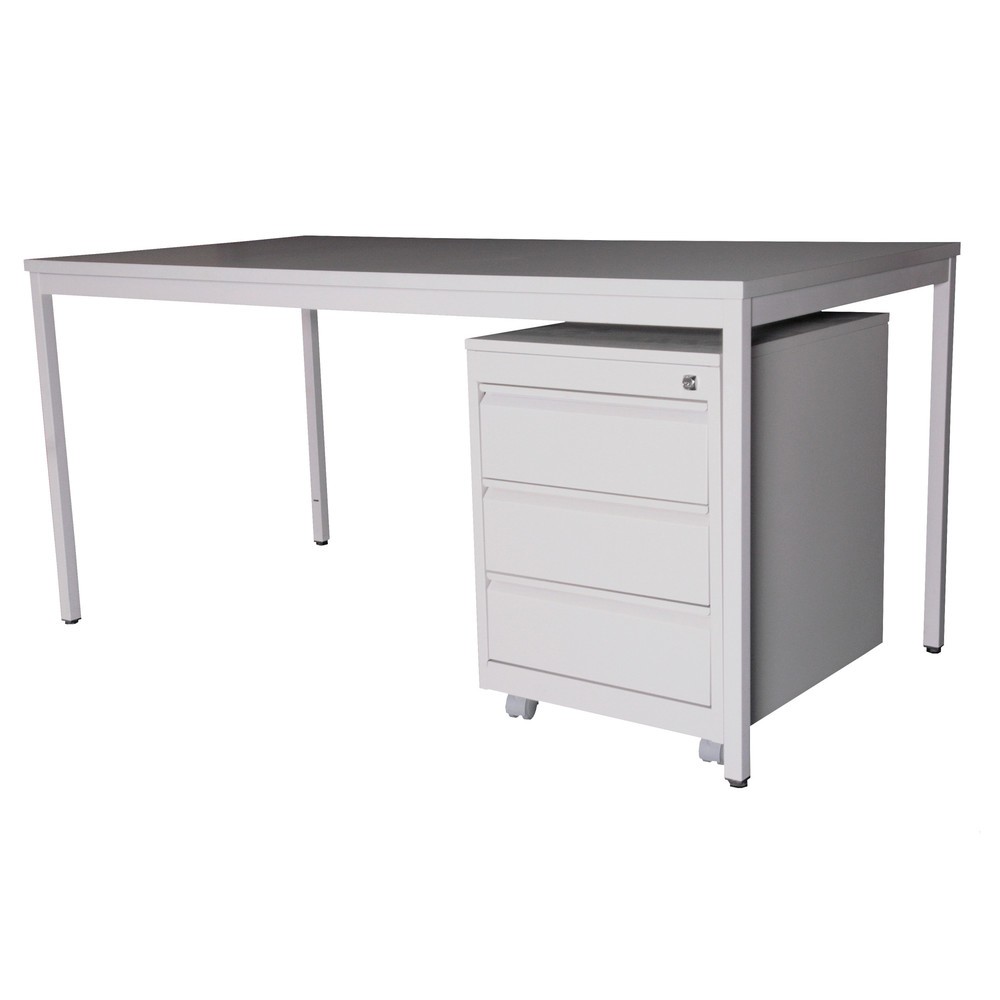 Produktabbildung: Einrichtungs-Set, Schreibtisch LxB 1.200 x 800 mm inkl. Rollcontainer, lichtgrau