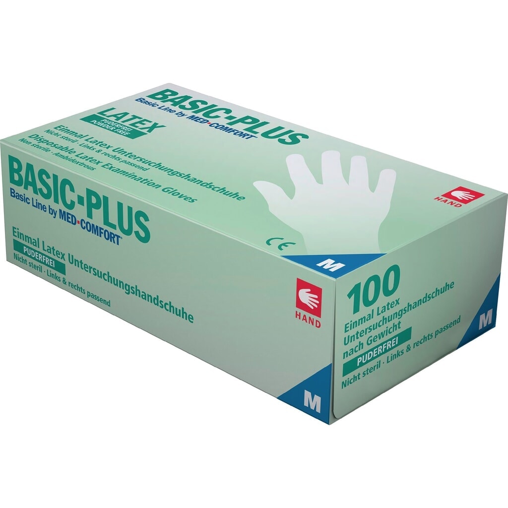 Einweghandschuhe Basic Plus, Latex, Größe XL, 100 Stk/VE Produktabbildung: Einweghandschuhe Basic Plus, Latex, Größe XL, 100 Stk/VE