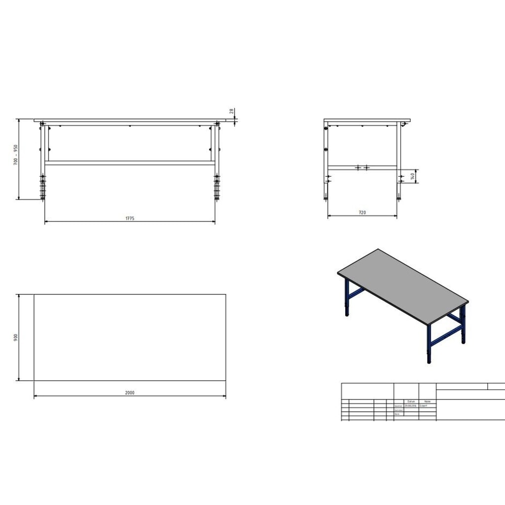 DAHMEN Manuell höhenverstellbarer Packtisch Classic, einseitig, HxBxT 700-950 x 2.000 x 900 mm Produktabbildung Nr. 3: DAHMEN Manuell höhenverstellbarer Packtisch Classic, einseitig, HxBxT 700-950 x 2.000 x 900 mm