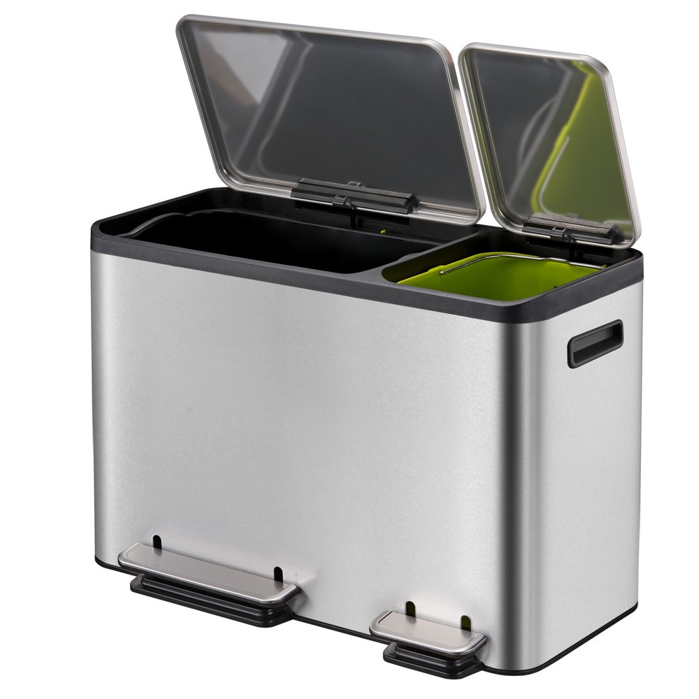 Produktabbildung Nr. 2: EKO Tret-Abfallbehälter Ecocasa, 1x24 + 1x12 Liter, Edelstahl mattiert