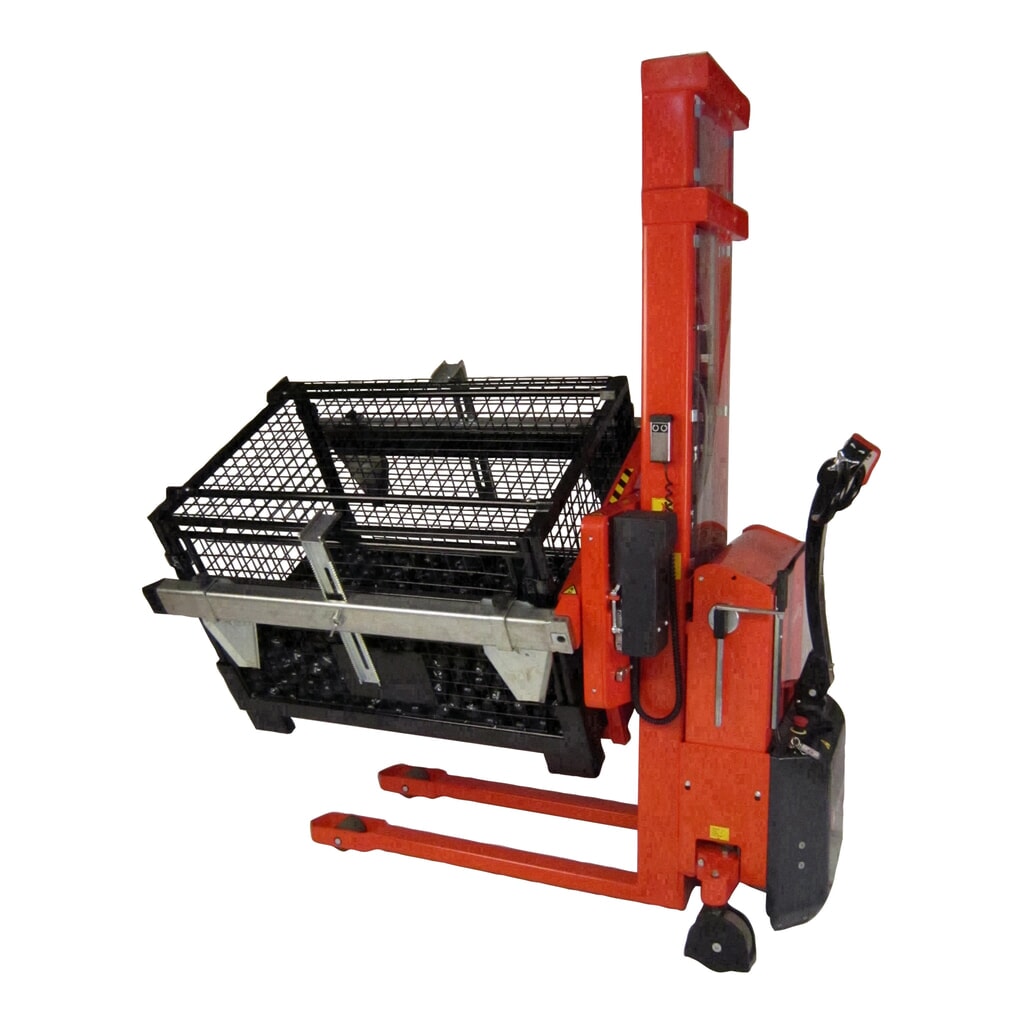 Logitrans Elektro-Stapler, schwenkbar, einstellbare Boxenhalter Produktabbildung: Logitrans Elektro-Stapler, schwenkbar, einstellbare Boxenhalter