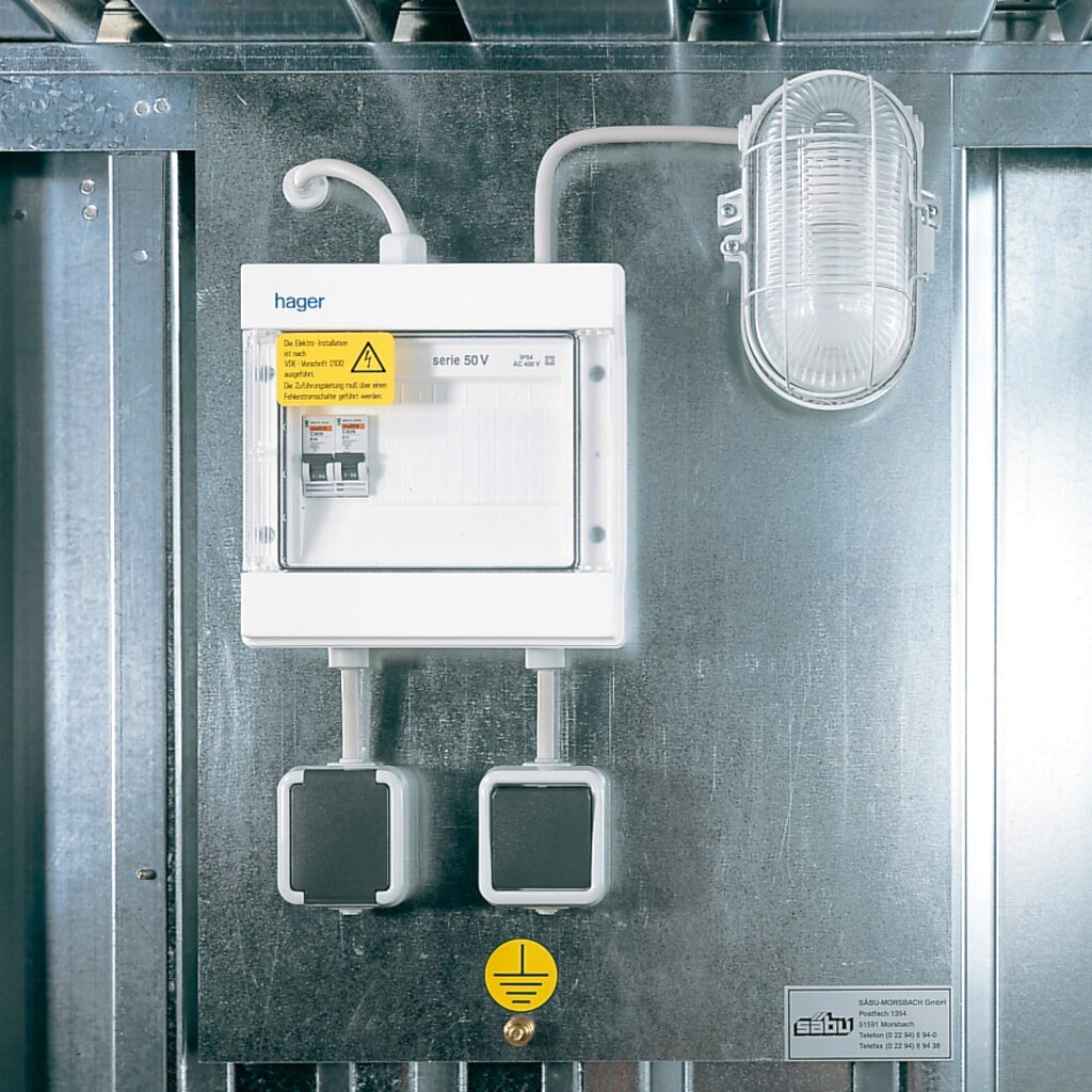 Elektroinstallationspaket für SAFE Tank Gefahrstoffcontainer, passive Lagerung Produktabbildung: Elektroinstallationspaket für SAFE Tank Gefahrstoffcontainer, passive Lagerung