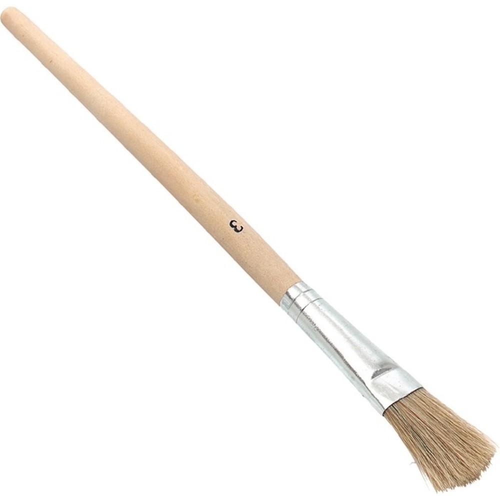 Produktabbildung: Emaillelackpinsel, Größe 0 helle Borste, Länge 190 mm Breite 10 mm Höhe 3 mm, Weißblech roher Holzstiel