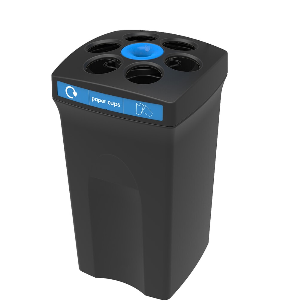 ENVIROBIN Bechersammler Envirocup XL, mit integriertem Reservoir, schwarz/ blau, Aufschrift "paper cups" Produktabbildung Nr. 1: ENVIROBIN Bechersammler Envirocup XL, mit integriertem Reservoir, schwarz/ blau, Aufschrift "paper cups"