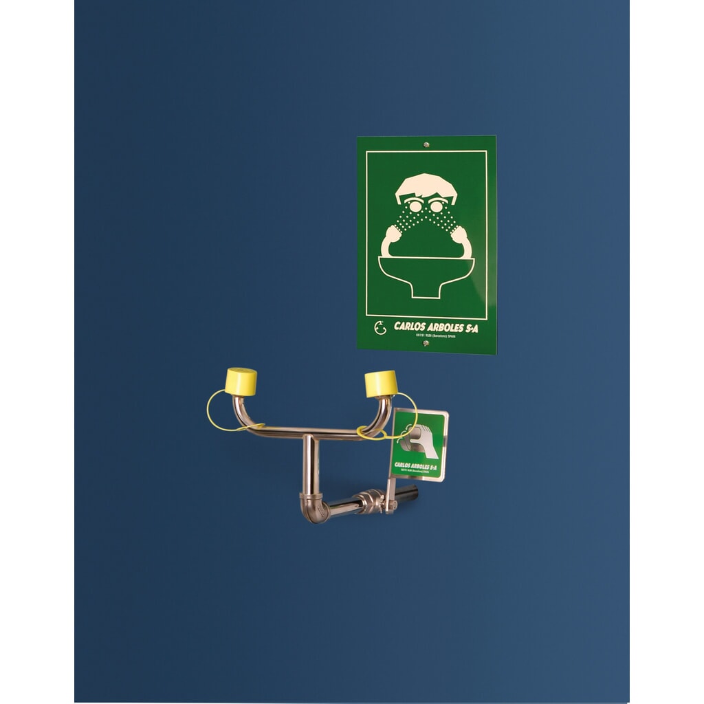 Erbstößer® Augendusche, DIN EN 15154-2 u. ANSI Z 358, Wandmontage, starr, zweistrahlig, Edelstahl Produktabbildung: Erbstößer® Augendusche, DIN EN 15154-2 u. ANSI Z 358, Wandmontage, starr, zweistrahlig, Edelstahl
