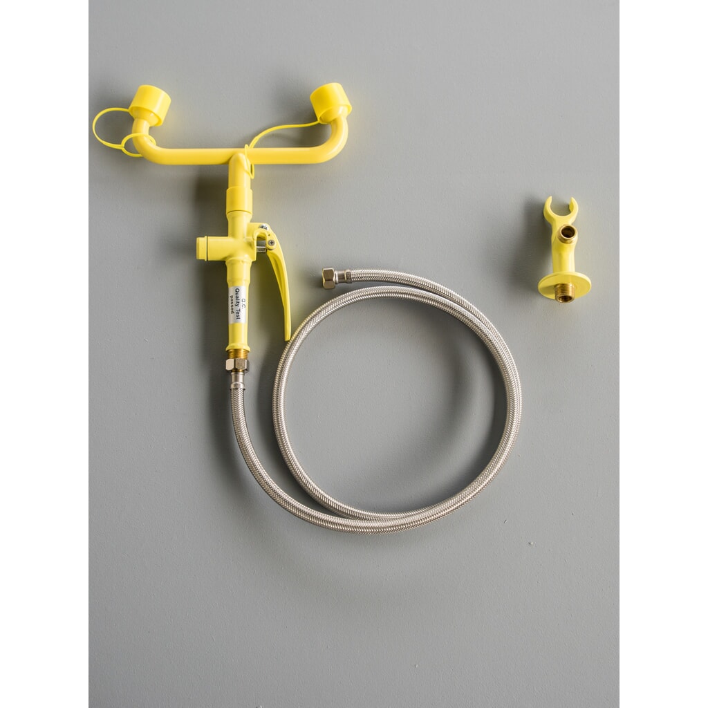 Erbstößer® Augendusche, DIN EN 15154-2, Wandmontage, beweglich, zweistrahlig Produktabbildung: Erbstößer® Augendusche, DIN EN 15154-2, Wandmontage, beweglich, zweistrahlig