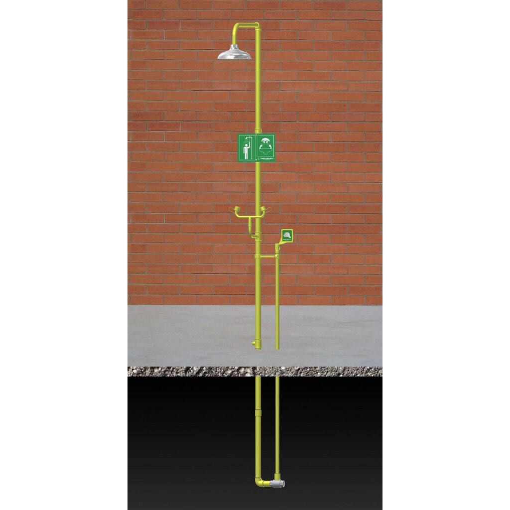 Erbstößer® Körper- /Augendusche, DIN EN 15154-5, Standmodell, Edelstahl-Duschkopf/Wasserverteiler, frostsicher Produktabbildung: Erbstößer® Körper- /Augendusche, DIN EN 15154-5, Standmodell, Edelstahl-Duschkopf/Wasserverteiler, frostsicher
