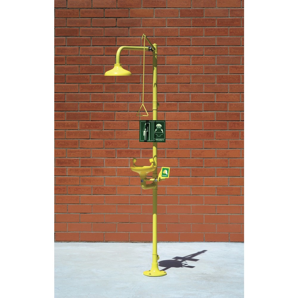 Produktabbildung: Erbstößer® Körper-/Augendusche-Kombination mit Auffangbecken, DIN EN 15154-1/-2/-5, Standmodell, Kunststoff-Duschkopf/-Auffangbecken