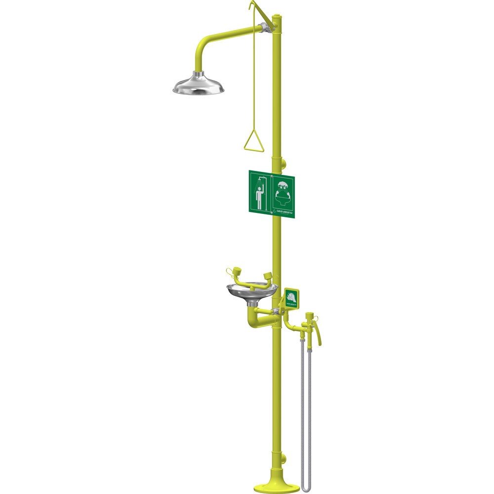 Produktabbildung Nr. 2: Erbstößer® Körper-/Augendusche-Kombination mit Auffangbecken und beweglicher Schlauchdusche, DIN EN 15154-1/-2/-5, Standmodell, Edelstahl-Duschköpfe/-Auffangbecken