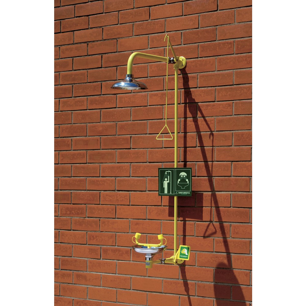 Produktabbildung: Erbstößer® Körper-/starre Augendusche-Kombination mit Auffangbecken, DIN EN 15154-1/-2/-5, Wandmontage, Edelstahl-Duschkopf/-Auffangbecken