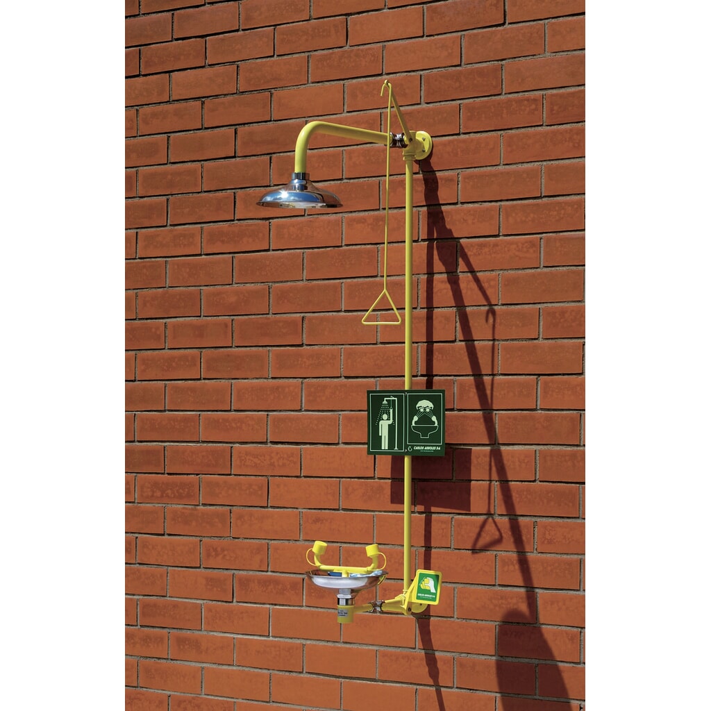 Produktabbildung: Erbstößer® Körper-/starre Augendusche-Kombination mit Auffangbecken, DIN EN 15154-1/-2/-5, Wandmontage, Edelstahl-Duschkopf/-Auffangbecken