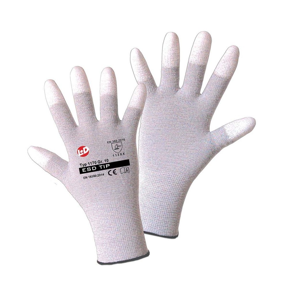Produktabbildung: ESD TIP Nylon/Carbon-PU Feinstrickhandschuh, Größe 10