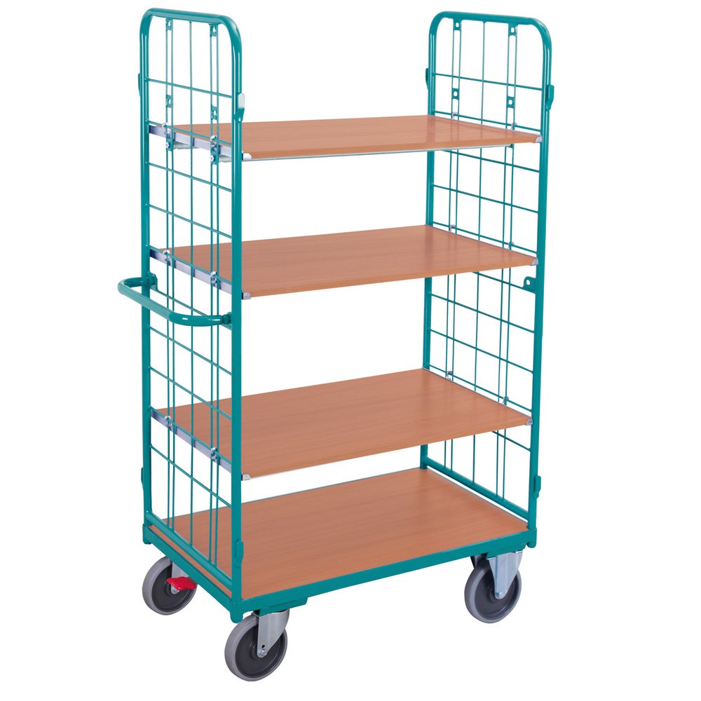 Produktabbildung: Etagenwagen Ameise®, mit Drahtgitter, ohne Rückwand, 4 Etagen à 1.000 x 600 mm, mit Zentralbremse