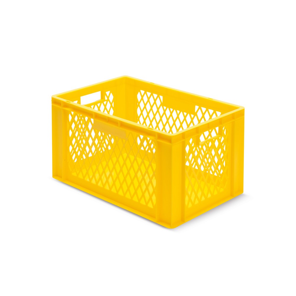Produktabbildung: Euroboxen, Wände durchbrochen + Böden geschlossen, 61 Liter, gelb, Griffe