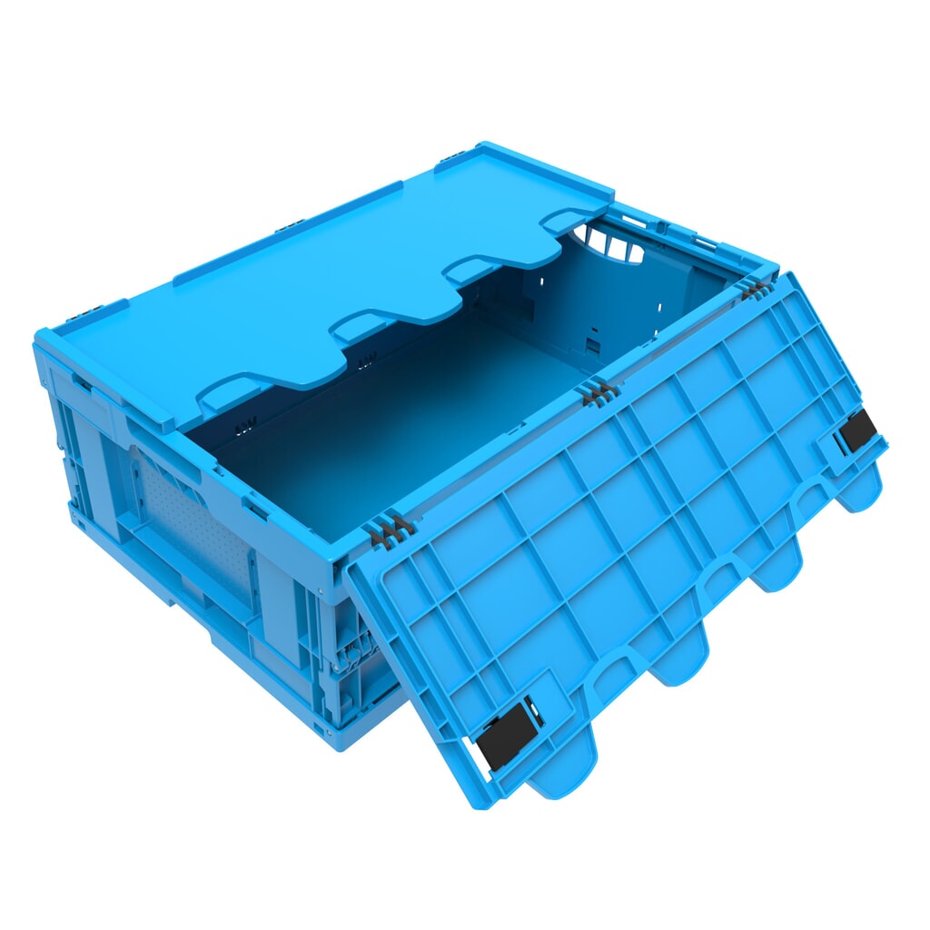 Euronorm-Eurobox Premium, mit Scharnierdeckel, 42 Liter, blau Produktabbildung: Euronorm-Eurobox Premium, mit Scharnierdeckel, 42 Liter, blau
