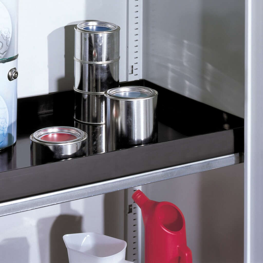 Produktabbildung: Fachboden mit PE-Auffangwanne für C+P Umweltschrank, Breite 500 mm