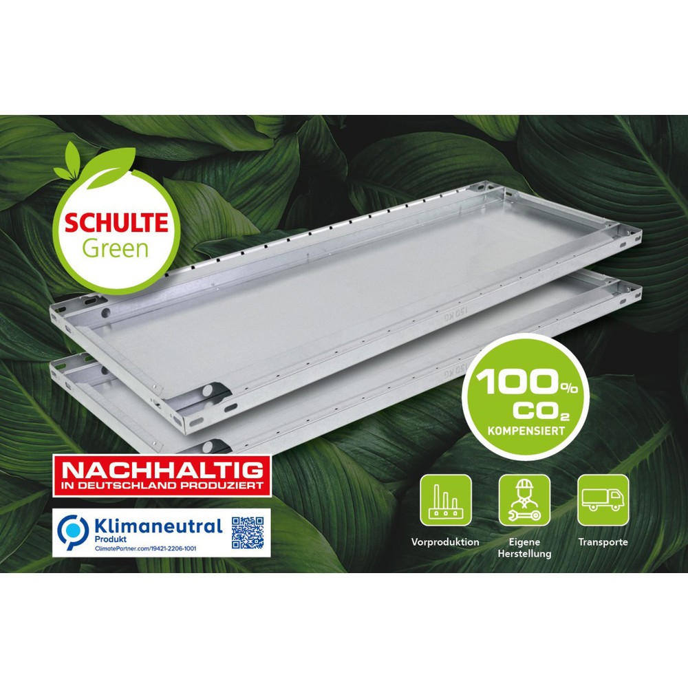 Produktabbildung: Fachboden MULTIplus für SCHULTE Green Fachbodenregal Steckmontage, Fachlast 150 kg, 2er Pack, BxT 1.000 x 600 mm, inkl. 8 Fachbodenträger