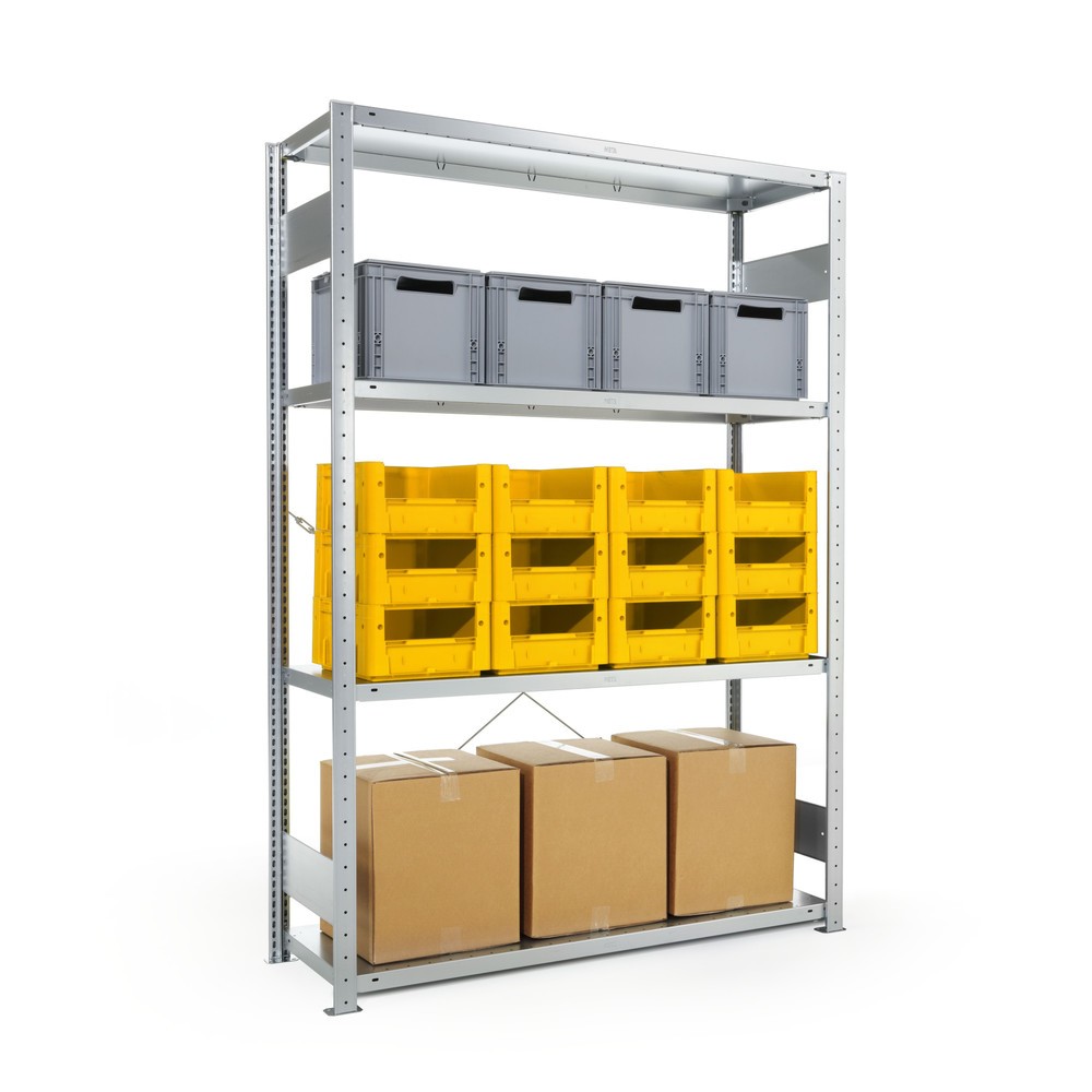 Produktabbildung: META Fachbodenregal, einzeilig, GF, verzinkt, HxBxT 2.000 x 1.300 x 300 mm