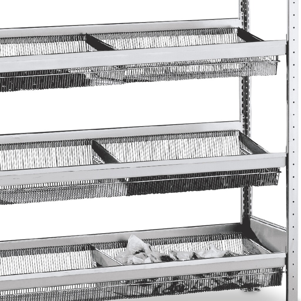 Fachkorbebene für SCHULTE Fachbodenregal mit engmaschigen Körben, BxT 2.000 x 400 mm Produktabbildung: Fachkorbebene für SCHULTE Fachbodenregal mit engmaschigen Körben, BxT 2.000 x 400 mm