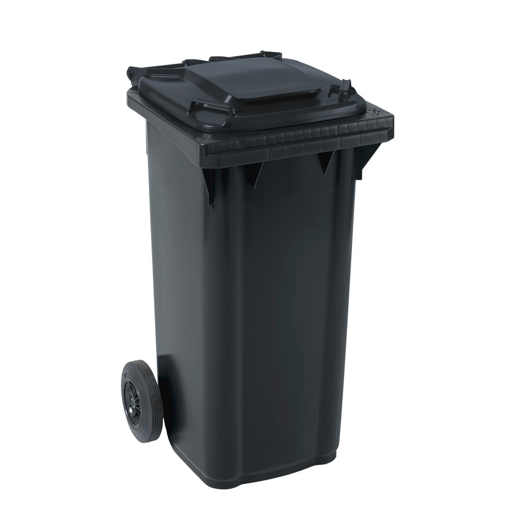 Produktabbildung: Fahrbare Mülltonne GMT eXtra aus HDPE nach DIN EN 840, 120 Liter,schwarzgrau, Deckel schwarzgrau