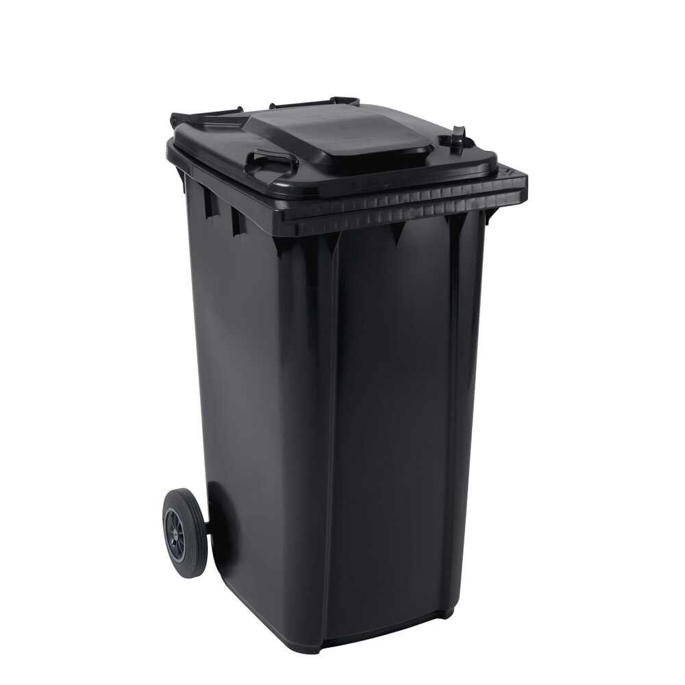 Produktabbildung: Fahrbare Mülltonne GMT eXtra aus HDPE nach DIN EN 840, 240 Liter, schwarzgrau, Deckel schwarzgrau