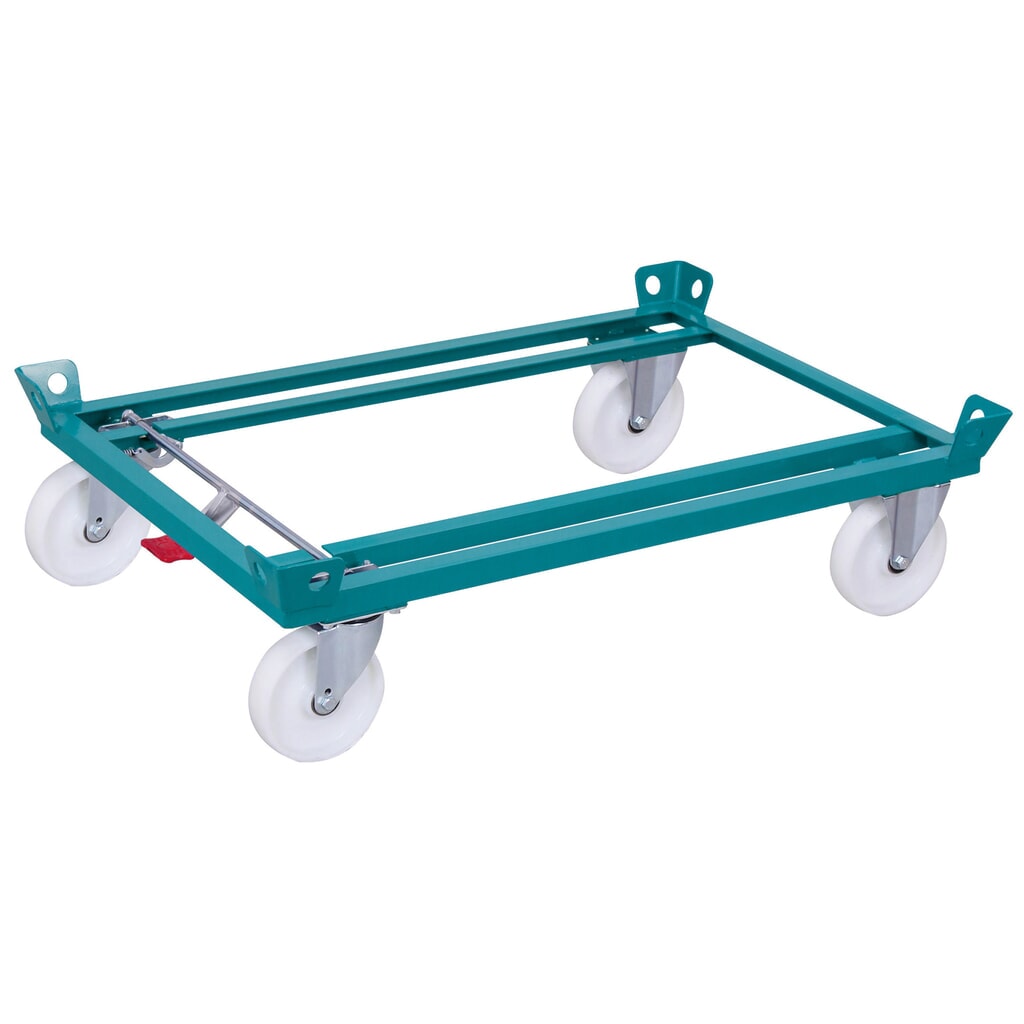 Fahrgestell Ameise®, mit Fangecken, Ladehöhe 280 mm, Polyamid-Bereifung, mit Zentralbremse Produktabbildung: Fahrgestell Ameise®, mit Fangecken, Ladehöhe 280 mm, Polyamid-Bereifung, mit Zentralbremse