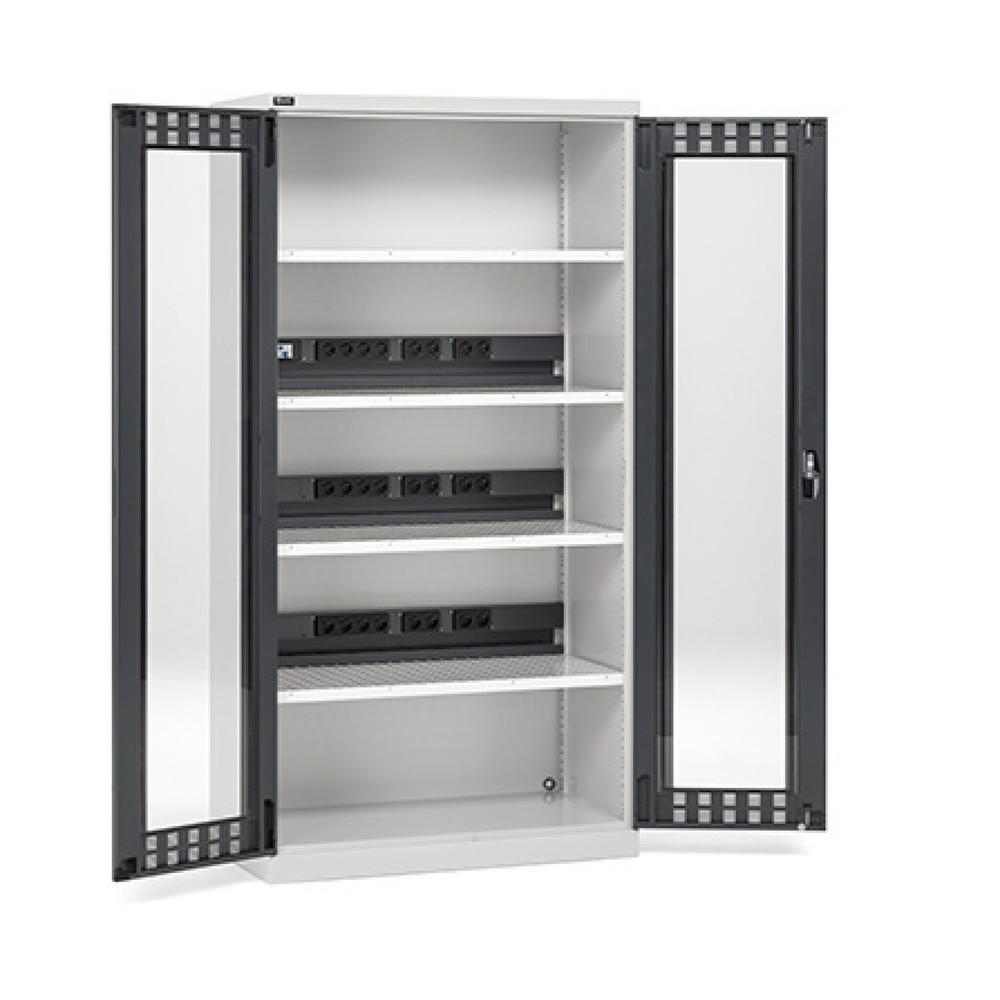 Produktabbildung Nr. 1: Fami PERFOM Akku-Ladeschrank mit Sichtfenstern, Tragkraft 1.200 kg, 4 Lochböden, HxBxT 2.000 x 1.023 x 726 mm, lichtgrau, anthrazit