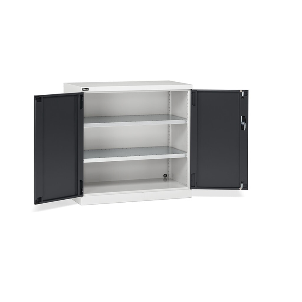 Fami PERFOM Flügeltürschrank, 2 Fachböden, HxBxT 1.000 x 1.023 x 555 mm, lichtgrau, anthrazit Produktabbildung: Fami PERFOM Flügeltürschrank, 2 Fachböden, HxBxT 1.000 x 1.023 x 555 mm, lichtgrau, anthrazit