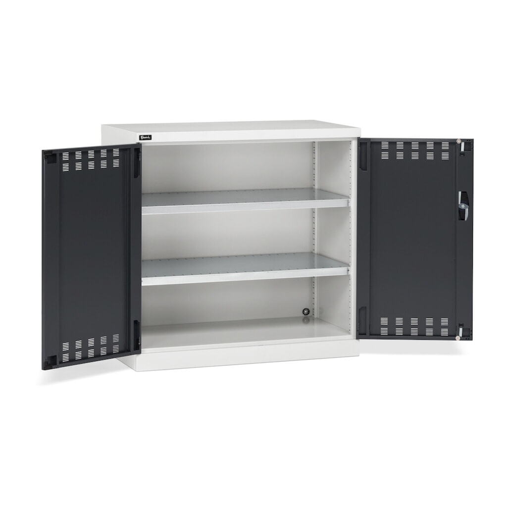 Fami PERFOM Beistellschrank, 2 Fachböden, perforierte Flügeltüren, HxBxT 1.000 x 1.023 x 555 mm, lichtgrau, anthrazit Produktabbildung: Fami PERFOM Beistellschrank, 2 Fachböden, perforierte Flügeltüren, HxBxT 1.000 x 1.023 x 555 mm, lichtgrau, anthrazit