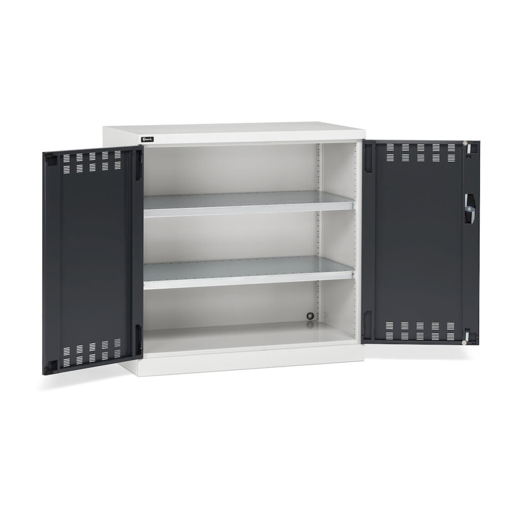 Produktabbildung Nr. 3: Fami PERFOM Beistellschrank, 2 Fachböden, perforierte Flügeltüren, HxBxT 1.000 x 1.023 x 555 mm, lichtgrau, anthrazit