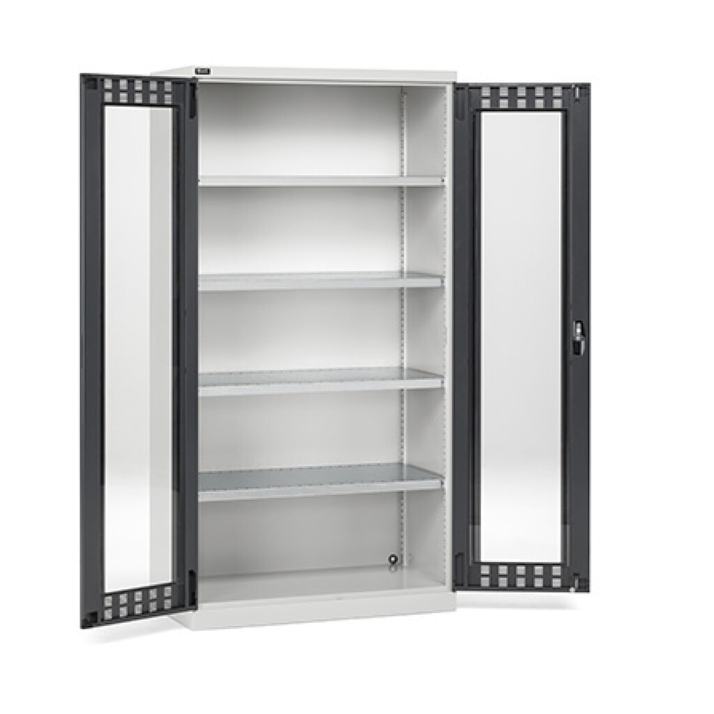 Produktabbildung Nr. 1: Fami PERFOM Flügeltürschrank mit 4 Fachböden und Sichtfenstern, HxBxT 2.000 x 1.023 x 555 mm, lichtgrau, anthrazit