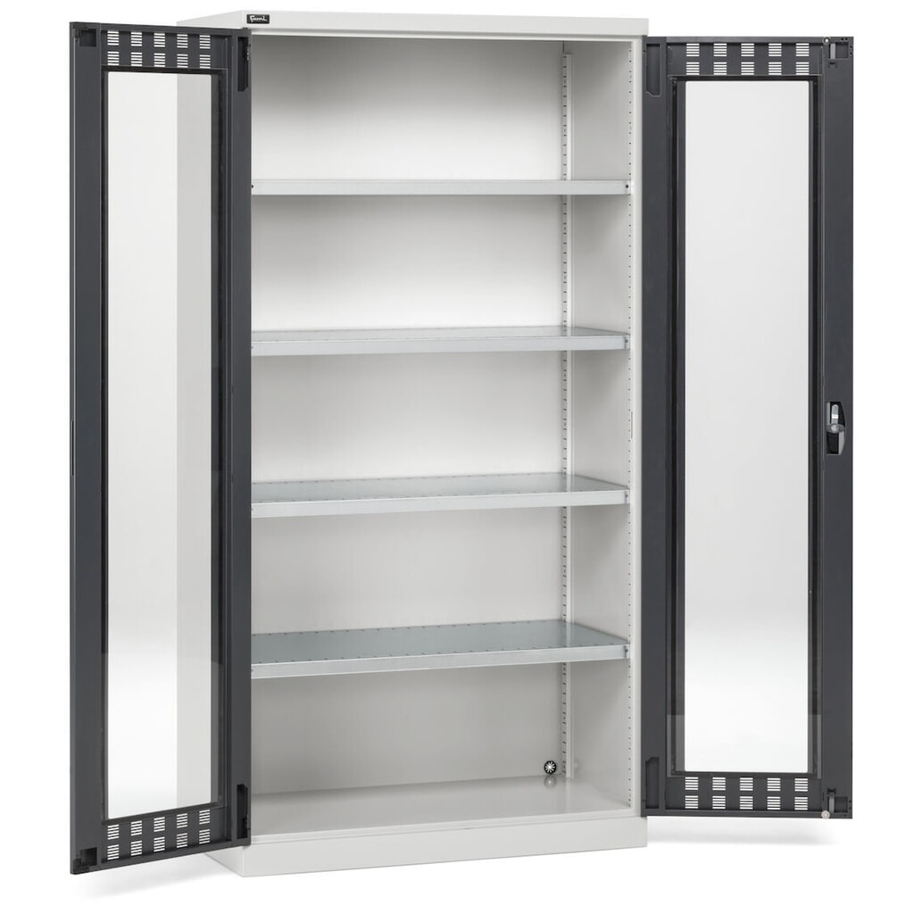 Fami PERFOM Flügeltürschrank mit 4 Fachböden und Sichtfenstern, HxBxT 2.000 x 1.023 x 555 mm, lichtgrau, anthrazit Produktabbildung Nr. 2: Fami PERFOM Flügeltürschrank mit 4 Fachböden und Sichtfenstern, HxBxT 2.000 x 1.023 x 555 mm, lichtgrau, anthrazit