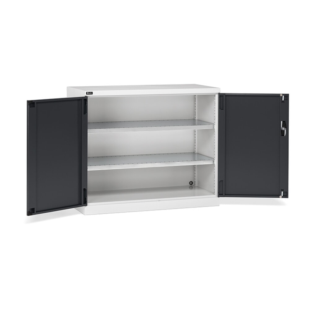 Fami PERFOM Flügeltürschrank, 2 Fachböden, HxBxT 1.000 x 1.193 x 555 mm, lichtgrau, anthrazit Produktabbildung: Fami PERFOM Flügeltürschrank, 2 Fachböden, HxBxT 1.000 x 1.193 x 555 mm, lichtgrau, anthrazit