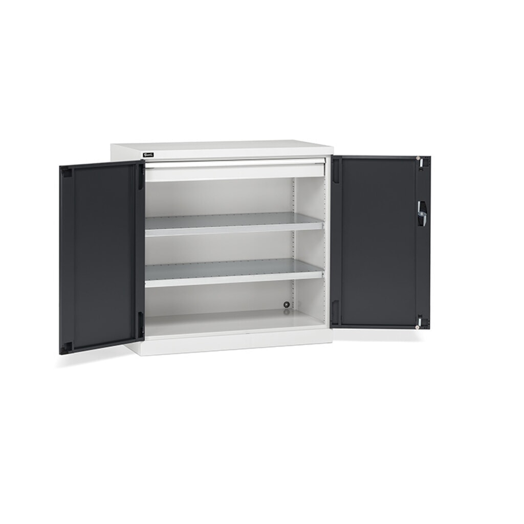 Produktabbildung: Fami PERFOM Flügeltürschrank, 1 Schublade, 3 Fachböden, HxBxT 1.000 x 1.023 x 555 mm, lichtgrau, anthrazit