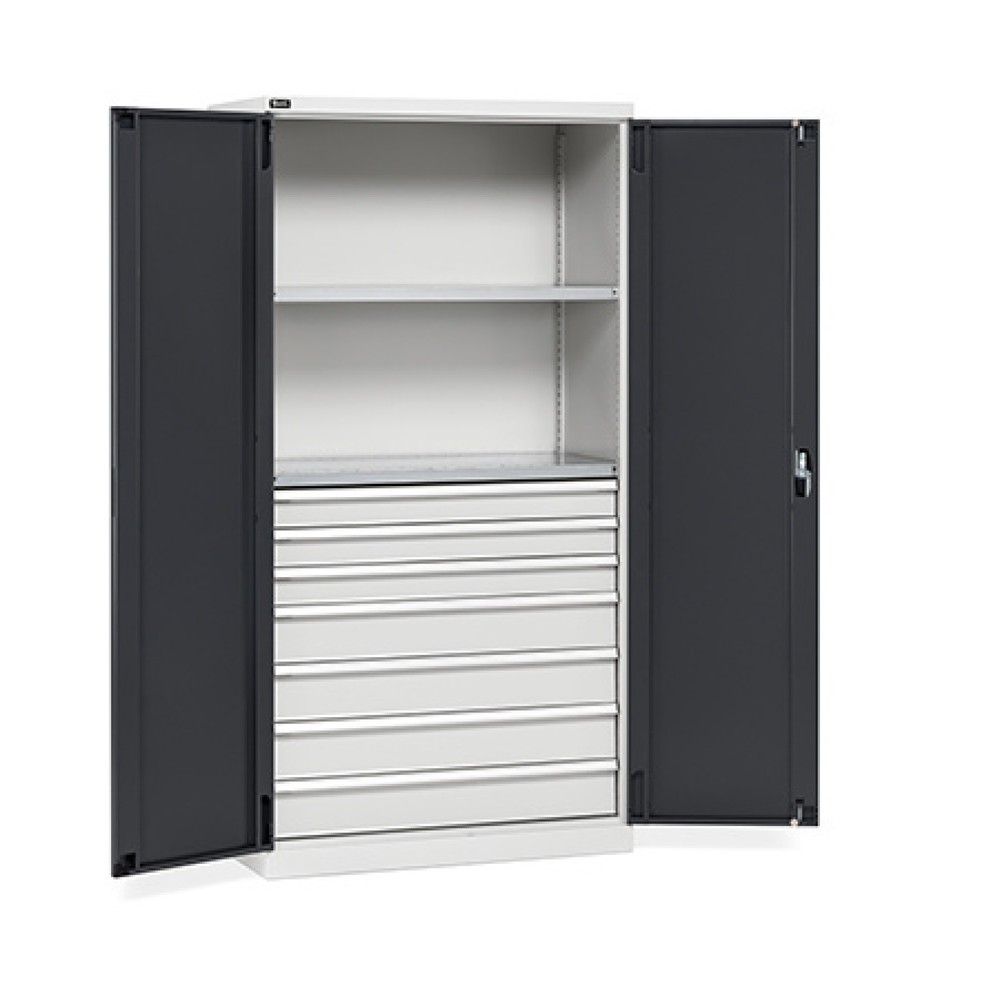 Produktabbildung: Fami PERFOM Flügeltürschrank, 7 Schubladen, 2 Fachböden, HxBxT 2.000 x 1.023 x 726 mm, lichtgrau, anthrazit