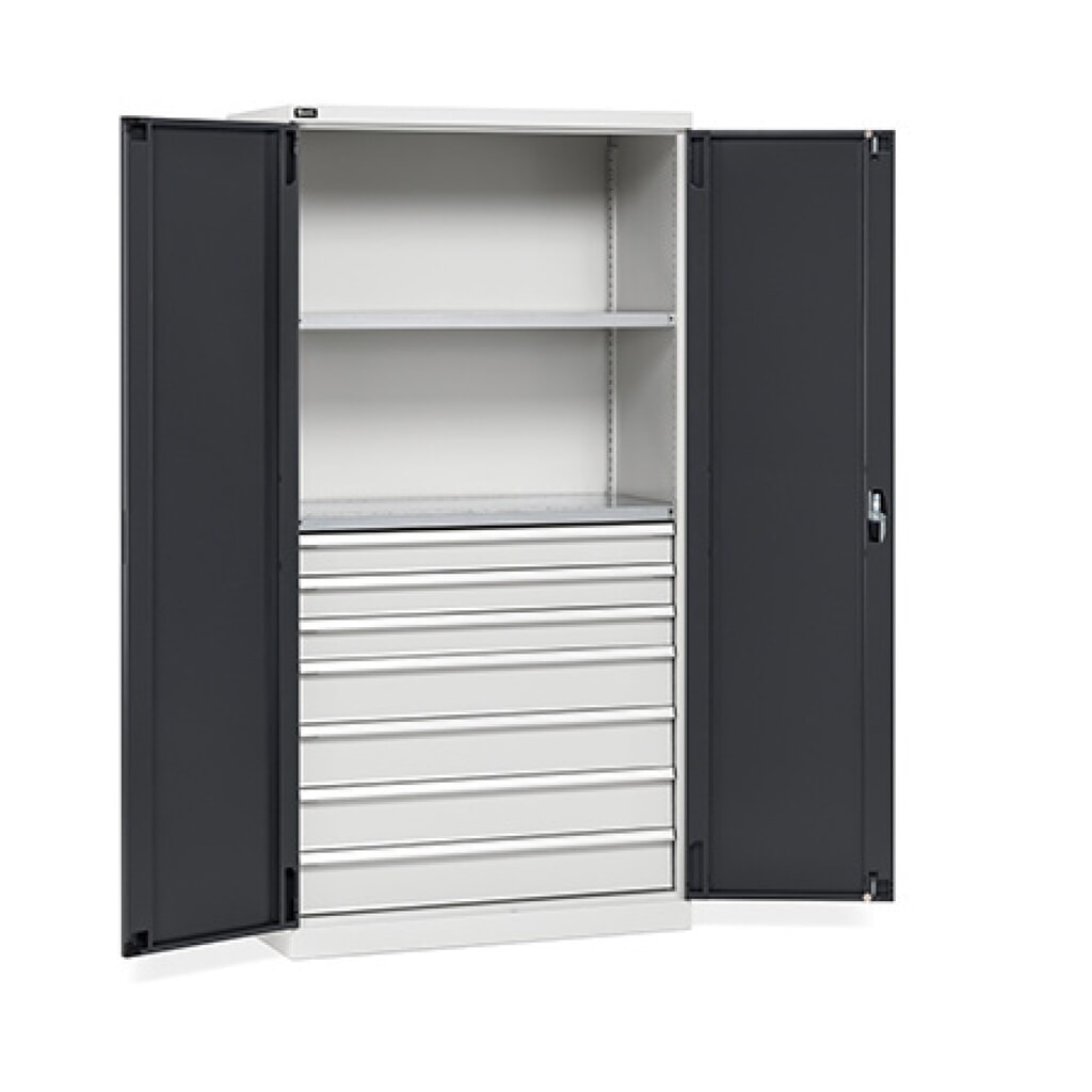 Fami PERFOM Flügeltürschrank, 7 Schubladen, 2 Fachböden, HxBxT 2.000 x 1.023 x 555 mm, lichtgrau, anthrazit Produktabbildung: Fami PERFOM Flügeltürschrank, 7 Schubladen, 2 Fachböden, HxBxT 2.000 x 1.023 x 555 mm, lichtgrau, anthrazit