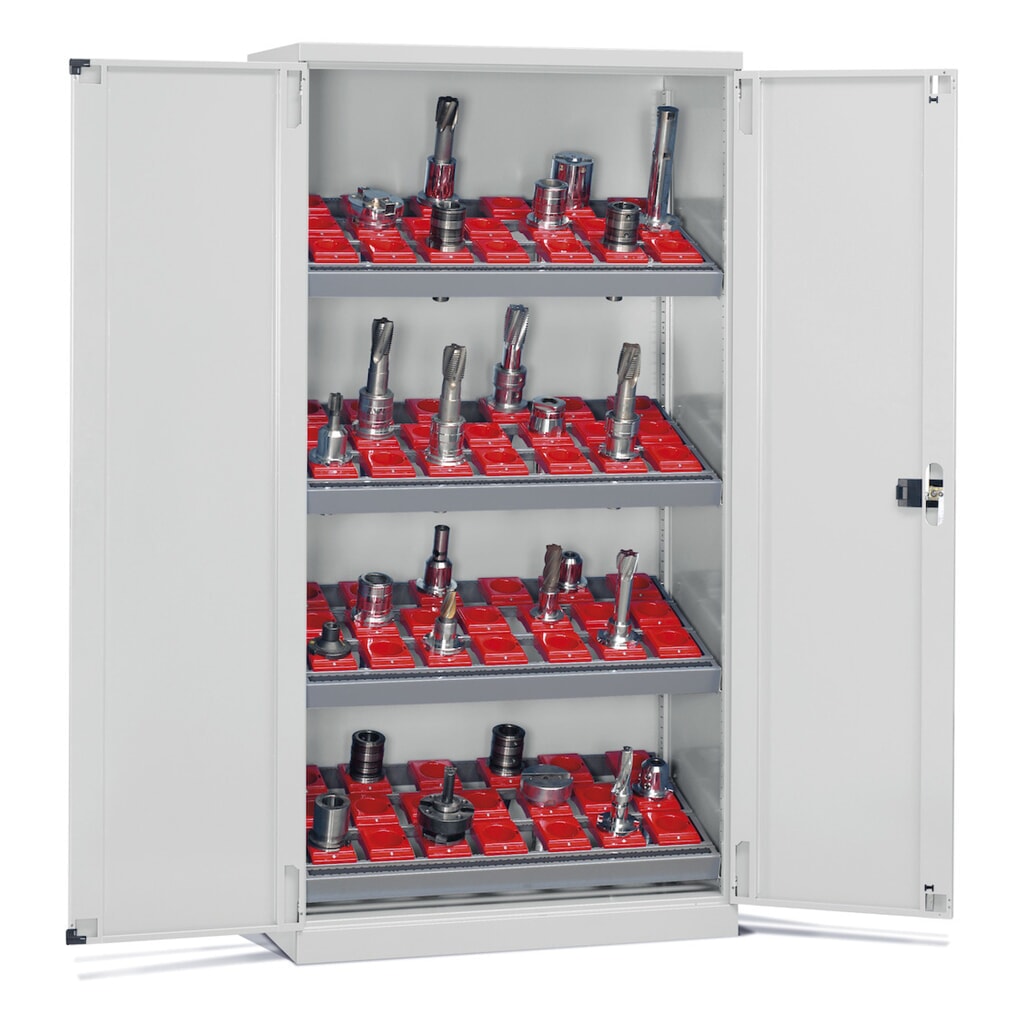 Fami PERFOM Lagersystem für CNC-Werkzeuge, 4 Fachböden, HxBxT 2.000 x 1.023 x 555 mm, 50 Werkzeugeinsätze ISO 50, lichtgrau Produktabbildung: Fami PERFOM Lagersystem für CNC-Werkzeuge, 4 Fachböden, HxBxT 2.000 x 1.023 x 555 mm, 50 Werkzeugeinsätze ISO 50, lichtgrau