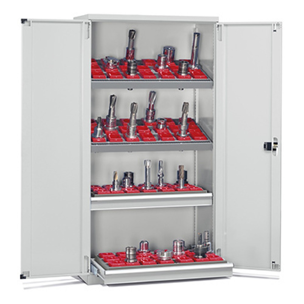Produktabbildung Nr. 1: Fami PERFOM Lagersystem für CNC-Werkzeuge, 2 Schubladen, 2 Fachböden, HxBxT 2.000 x 1.023 x 726 mm, 84 Werkzeugeinsätze ISO 40, lichtgrau