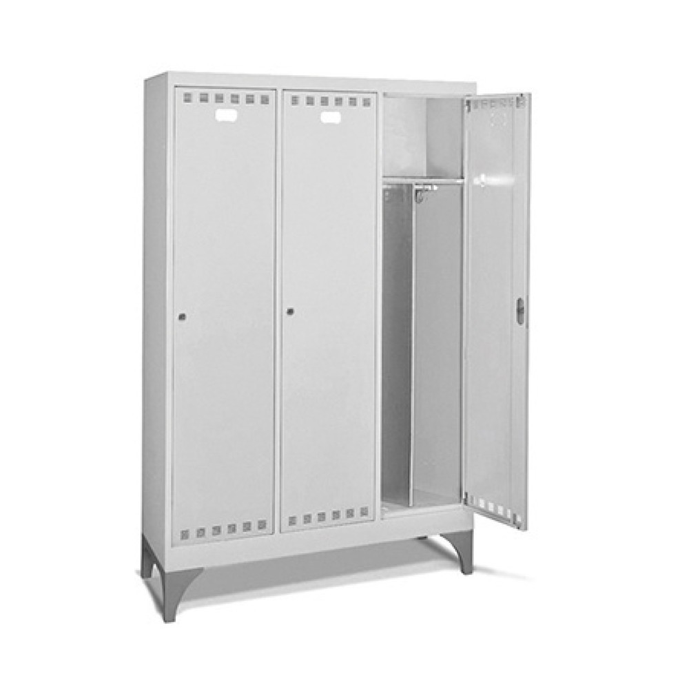 Produktabbildung: Fami PERFOM Metall-Doppelspind mit Füßen, 3 Fächern, HxBxT 1.950 x 1.195 x 502 mm, lichtgrau