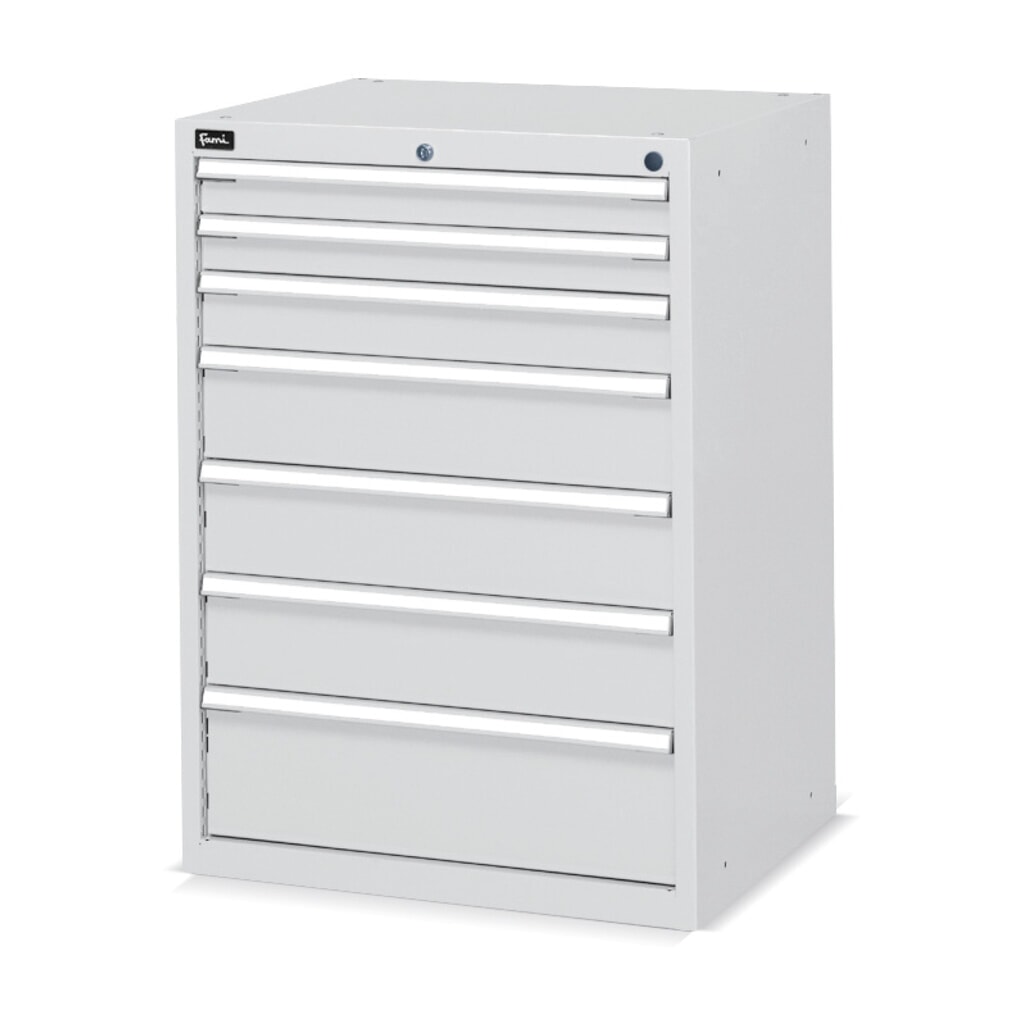 Produktabbildung: Fami Schubladenschrank Flexa Key Comfort, Schubladen 2x75/1x100/3x150/1x200 mm, HxBxT 1.000 x 717 x 600 mm, RAL 7035 lichtgrau