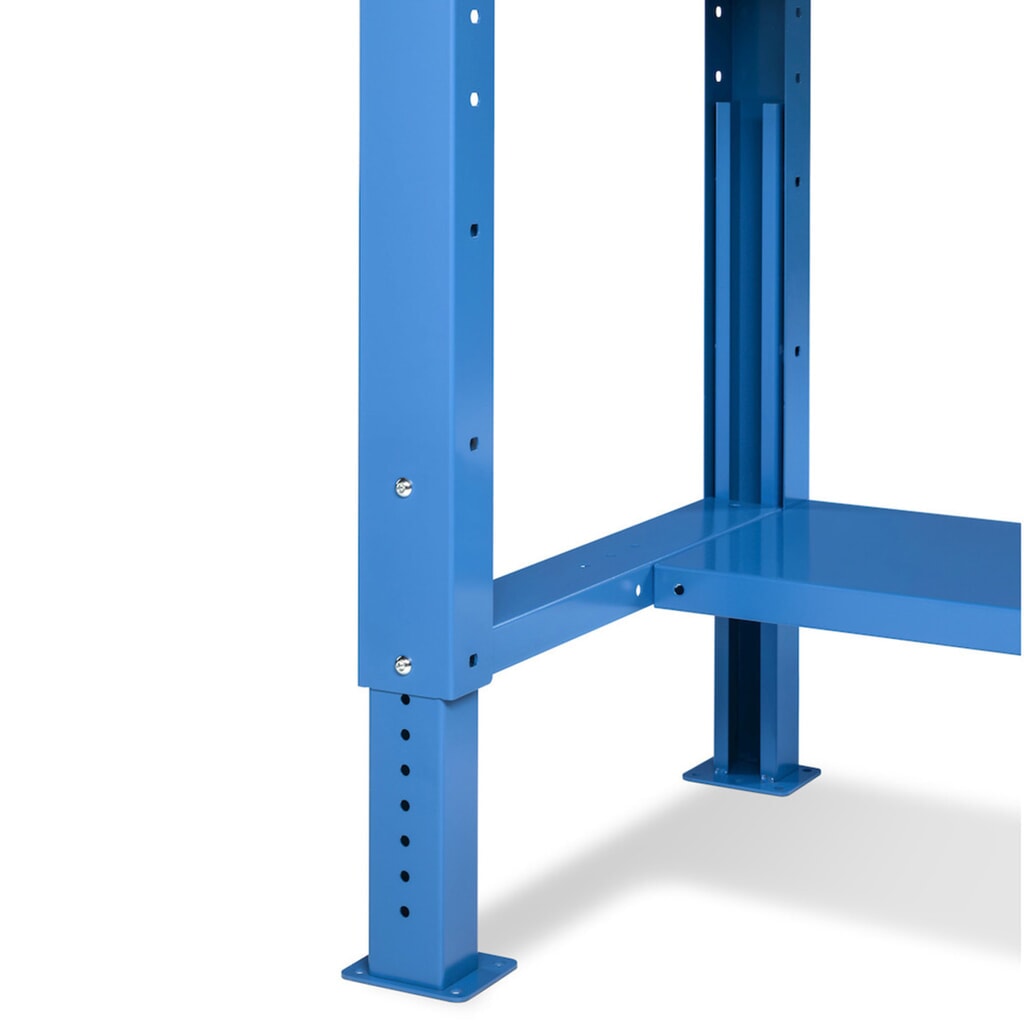 Fami Werkbank, höhenverstellbar, TK 1.000 kg, HxBxT 740-1.110 x 2.000 x 750 mm, RAL 5012 lichtblau Produktabbildung Nr. 6: Fami Werkbank, höhenverstellbar, TK 1.000 kg, HxBxT 740-1.110 x 2.000 x 750 mm, RAL 5012 lichtblau