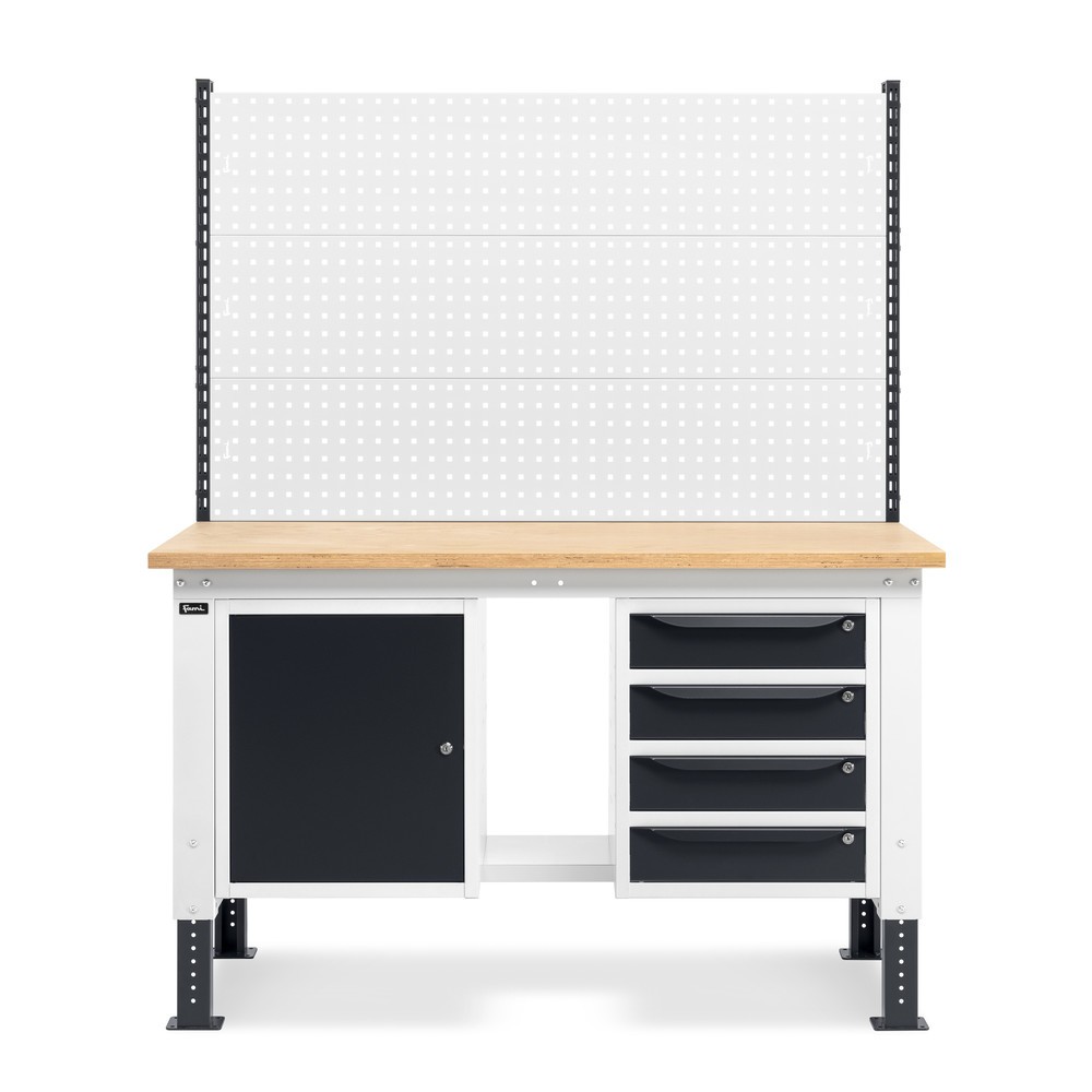 Produktabbildung Nr. 3: Fami Werkbank, höhenverstellbar, mit Multifunktionswand, 4 Schubladen, Ablage u. Schrank, TK 1.000 kg, HxBxT 740-1.110 x 1.500 x 750 mm, RAL 7035 lichtgrau / RAL 7016 anthrazitgrau