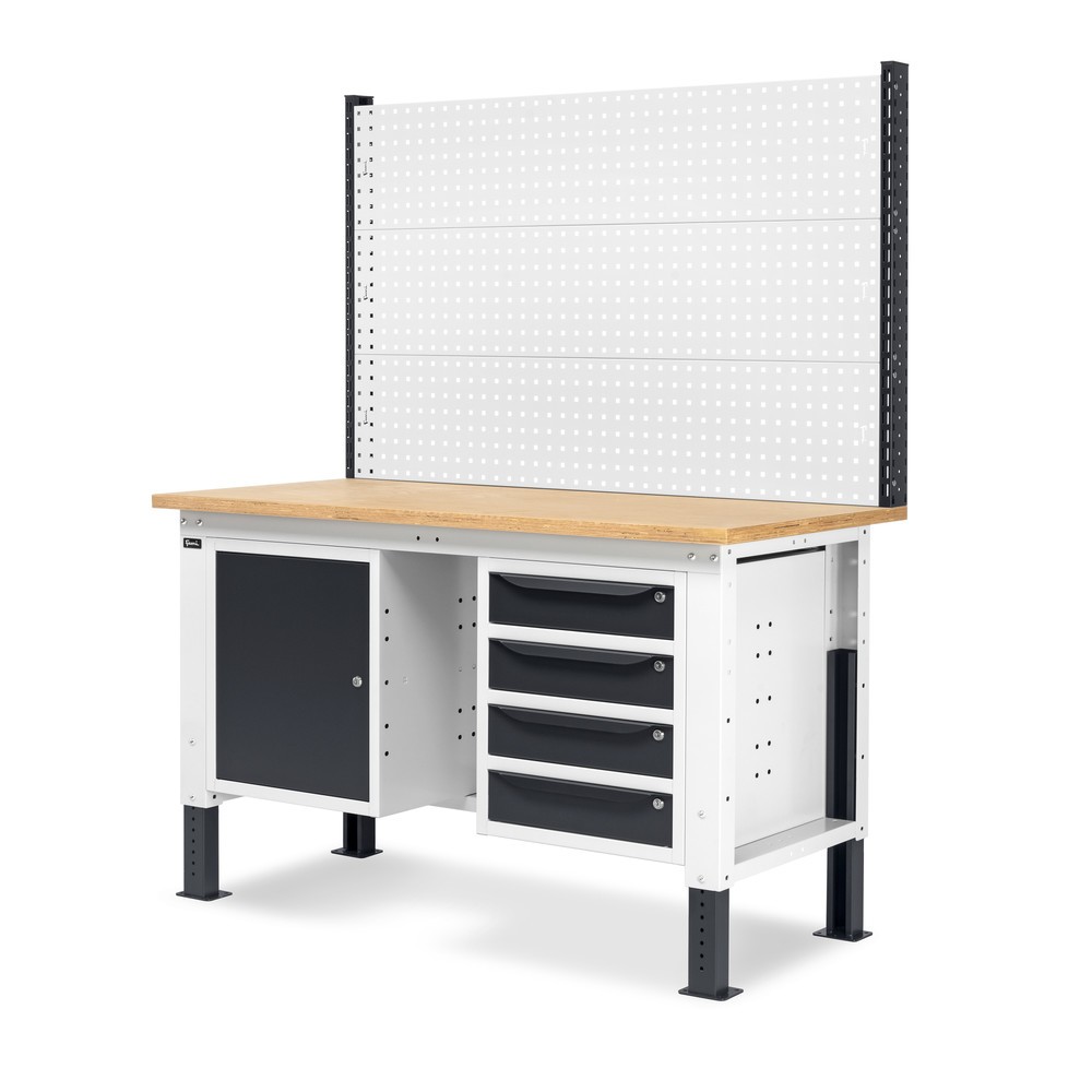 Produktabbildung Nr. 4: Fami Werkbank, höhenverstellbar, mit Multifunktionswand, 4 Schubladen, Ablage u. Schrank, TK 1.000 kg, HxBxT 740-1.110 x 1.500 x 750 mm, RAL 7035 lichtgrau / RAL 7016 anthrazitgrau