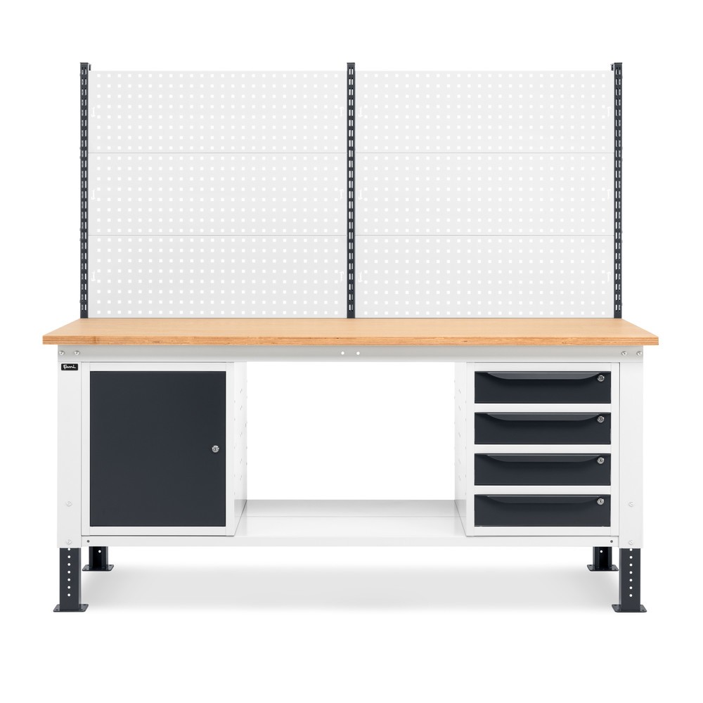 Produktabbildung Nr. 3: Fami Werkbank, höhenverstellbar, mit Multifunktionswand, 4 Schubladen u. Schrank, TK 1.000 kg, HxBxT 740-1.110 x 2.000 x 750 mm, RAL 7035 lichtgrau / RAL 7016 anthrazitgrau