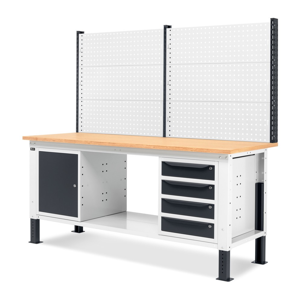 Produktabbildung Nr. 4: Fami Werkbank, höhenverstellbar, mit Multifunktionswand, 4 Schubladen u. Schrank, TK 1.000 kg, HxBxT 740-1.110 x 2.000 x 750 mm, RAL 7035 lichtgrau / RAL 7016 anthrazitgrau