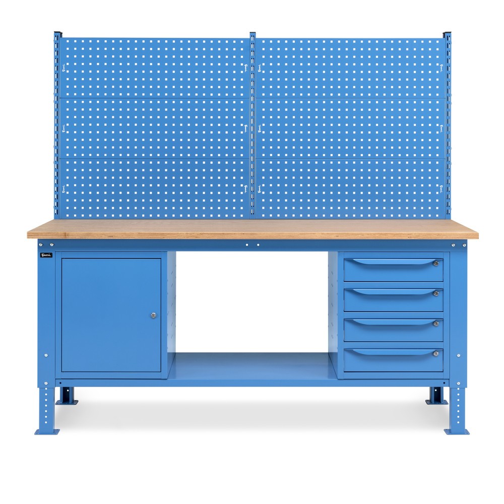 Produktabbildung Nr. 3: Fami Werkbank, höhenverstellbar, mit Multifunktionswand, 4 Schubladen u. Schrank, TK 1.000 kg, HxBxT 740-1.110 x 2.000 x 750 mm, RAL 5012 lichtblau