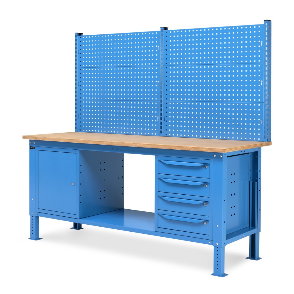 Produktabbildung Nr. 4: Fami Werkbank, höhenverstellbar, mit Multifunktionswand, 4 Schubladen u. Schrank, TK 1.000 kg, HxBxT 740-1.110 x 2.000 x 750 mm, RAL 5012 lichtblau