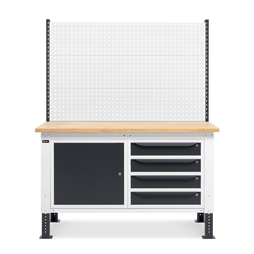 Produktabbildung Nr. 3: Fami Werkbank, höhenverstellbar, mit Multifunktionswand, 4 Schubladen u. Schrank, TK 1.000 kg, HxBxT 740-1.110 x 1.500 x 750 mm, RAL 7035 lichtgrau / RAL 7016 anthrazitgrau