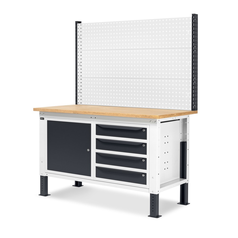 Produktabbildung Nr. 4: Fami Werkbank, höhenverstellbar, mit Multifunktionswand, 4 Schubladen u. Schrank, TK 1.000 kg, HxBxT 740-1.110 x 1.500 x 750 mm, RAL 7035 lichtgrau / RAL 7016 anthrazitgrau