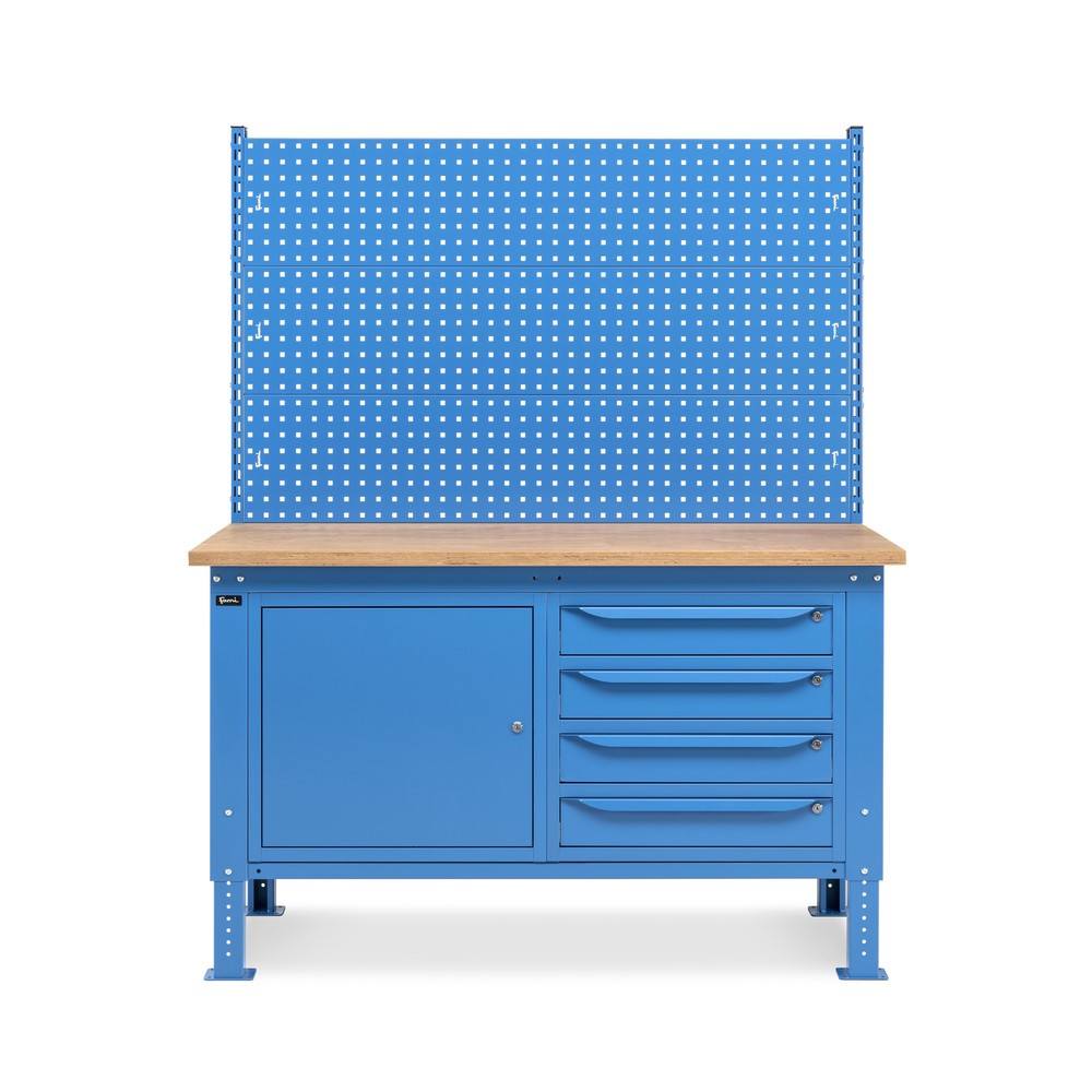 Produktabbildung Nr. 3: Fami Werkbank, höhenverstellbar, mit Multifunktionswand, 4 Schubladen u. Schrank, TK 1.000 kg, HxBxT 740-1.110 x 1.500 x 750 mm, RAL 5012 lichtblau